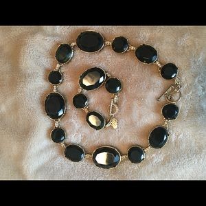 Ann Taylor Black Stone Necklace and Bracelet